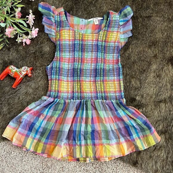 Mi Ami Colorful Plaid Preppy Peplum Smocked Ruffle Flutter Sleeve Blouse Sz XS - Picture 8 of 11